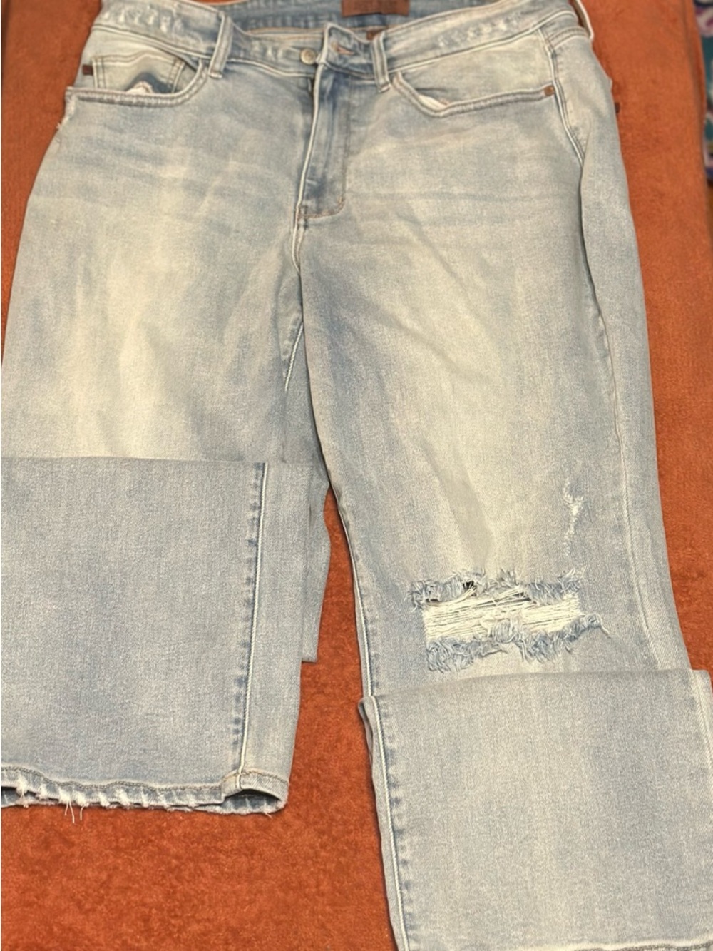Judy Blue Light Blue Distressed Wide Leg Jeans